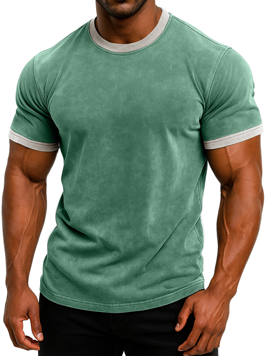 Men's Vintage Distressed Contrast Color True Classic Short Sleeve T-shirt