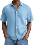Men's Everyday Loose Waffle Textured Lapel Button-down Short Sleeve Shirt