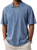 Men's Retro  Stand Collar Zipper Solid Color Short Sleeve T-Shirt