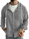 Men's simple casual comfortable loose buttoned hooded long sleeve shirt