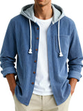  Men's Fashion Vintage Stitching Pit Strip Long Sleeve Pocket Hooded Shirt