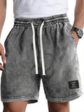 Men's Vintage Washed Distressed Cotton Embroidered Logo Multi-pocket Shorts