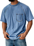 Men's Retro Round Neck Raglan Sleeve Casual Pocket Short Sleeve T-Shirt