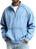 Men's Fashionable Retro Stand Collar Raglan Pocket Long Sleeve Top