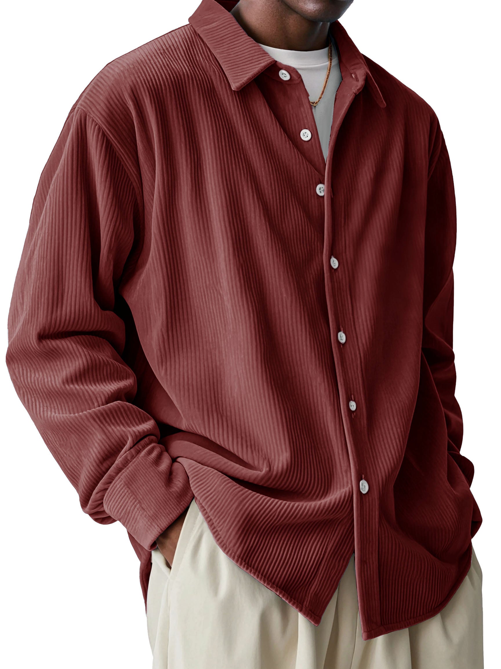 Men's Fashionable and Comfortable Pit Fabric Long Sleeve Lapel Shirt
