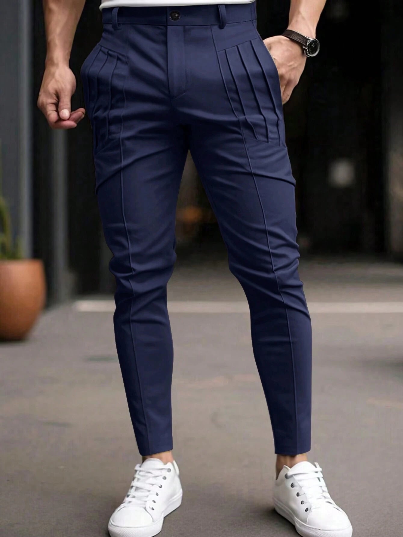 Men's Dress Pants Trousers Chinos Buttons Pocket Plaid Comfort Formal Party Work Fashion Classic Style Black Wine Micro-elastic