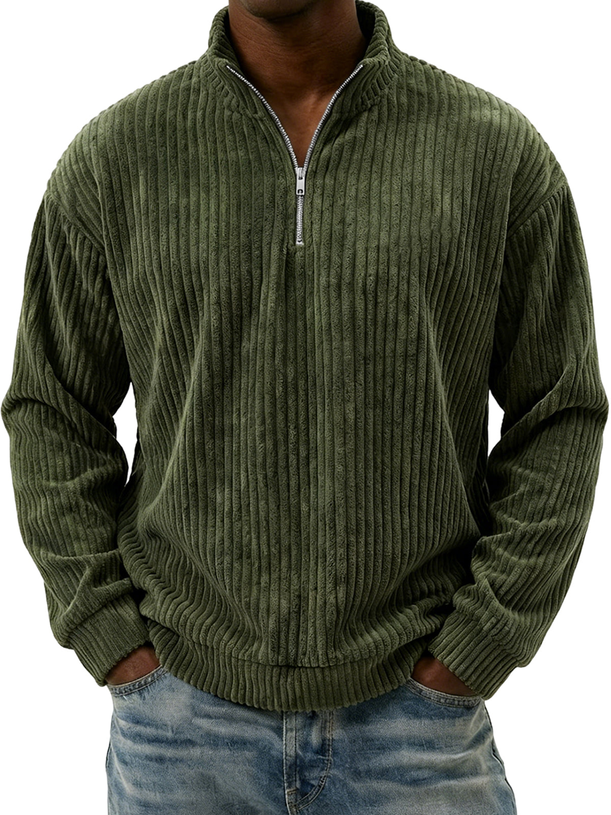 Men's Vintage Corduroy Quarter-zip Pullover Top