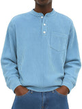 Men's Fashion Casual Ribbed Fabric Stand Collar Long Sleeve Henley Shirt
