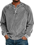 Men's Retro Raglan Corduroy Casual Long-Sleeve Henley Shirt