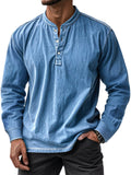 Men's Retro Casual Solid Color Long Sleeve Henley Shirt