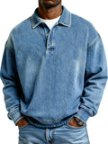 Retro Solid Color Simple Button Lapel Long Sleeve Polo Shirt