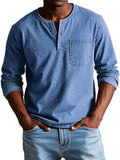 Men's Fashion Vintage Distressed Pocket Long Sleeve Henley Shirt