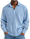 Men's Daily Simple Solid Color Pleated Long Sleeve Lapel Polo Shirt