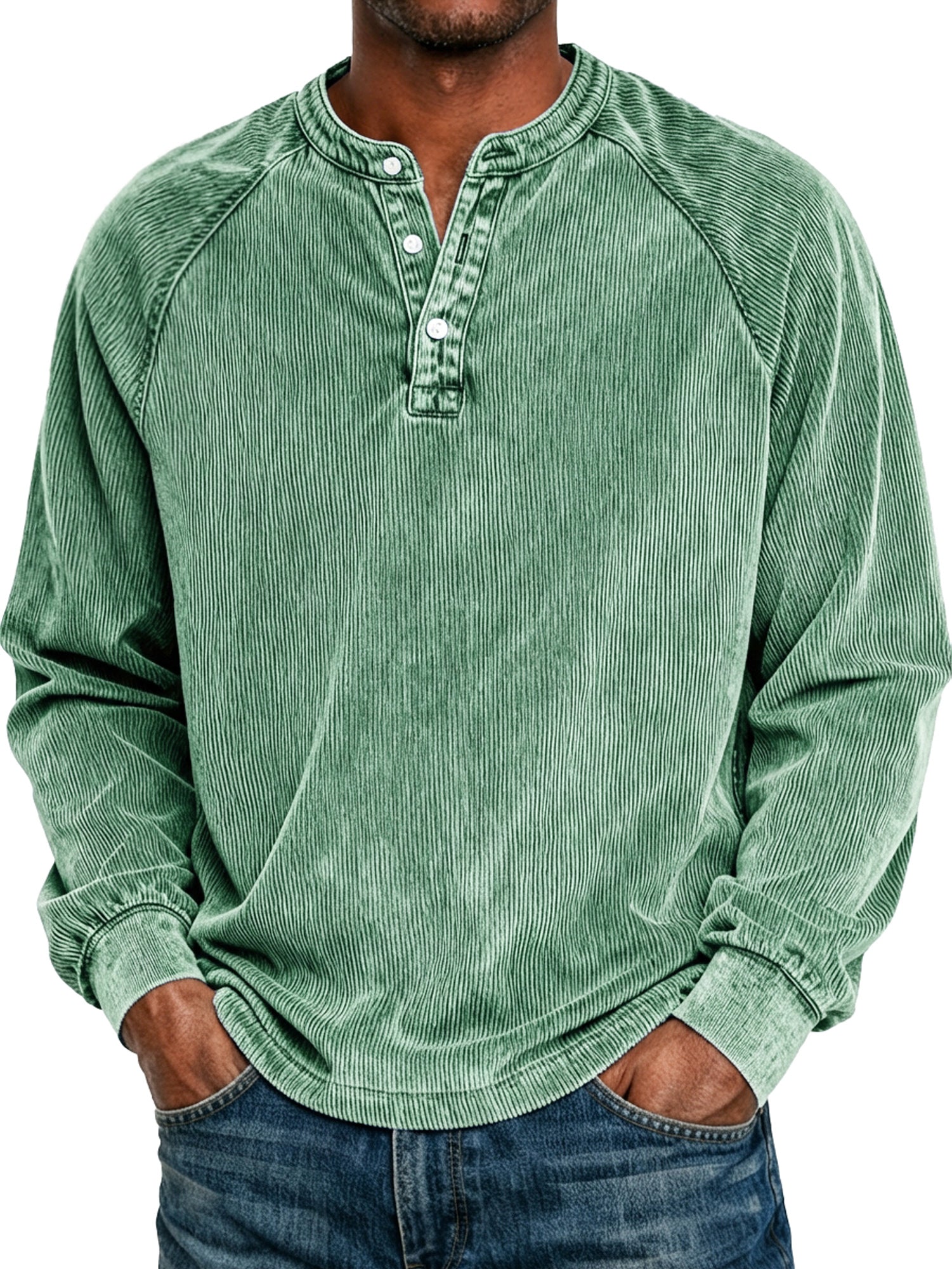 Men's Retro Raglan Corduroy Casual Long-Sleeve Henley Shirt