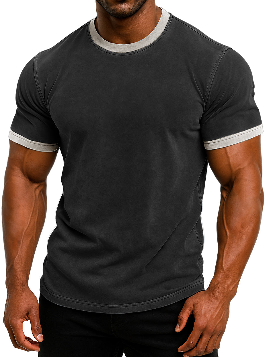 Men's Vintage Distressed Contrast Color True Classic Short Sleeve T-shirt