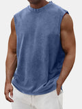 Men's Cotton Basic Washed Distressed Round Neck Sleeveless T-shirt