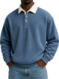 Men's Solid Color Vertical Strip Texture Contrast Color Long Sleeve Lapel Sweatshirt