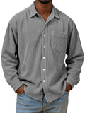 Men's Casual Simple Solid Color Corduroy Long Sleeve Shirt