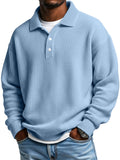 Men's Daily Loose Simple Waffle Lapel Button Long Sleeve POLO Shirt
