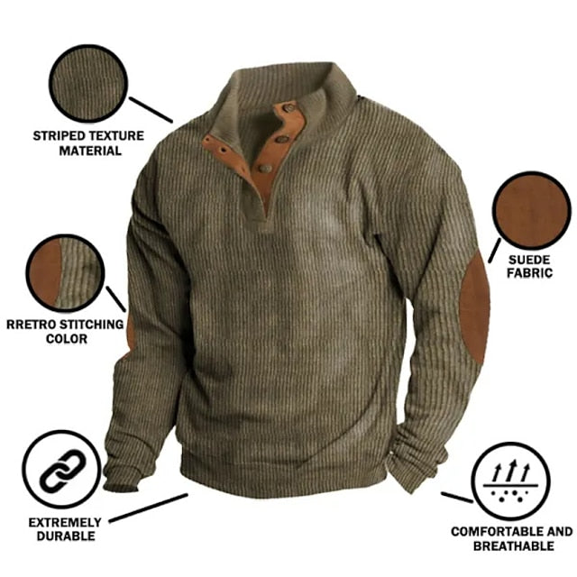 Men's Retro Casual Stand Collar Long Sleeve Sweatshirt