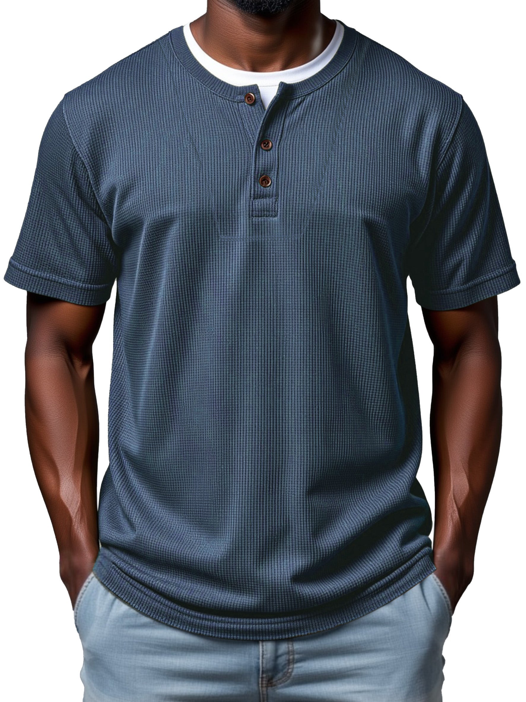 Men's Casual Simple Waffle Fake Two Piece Short Sleeve Top