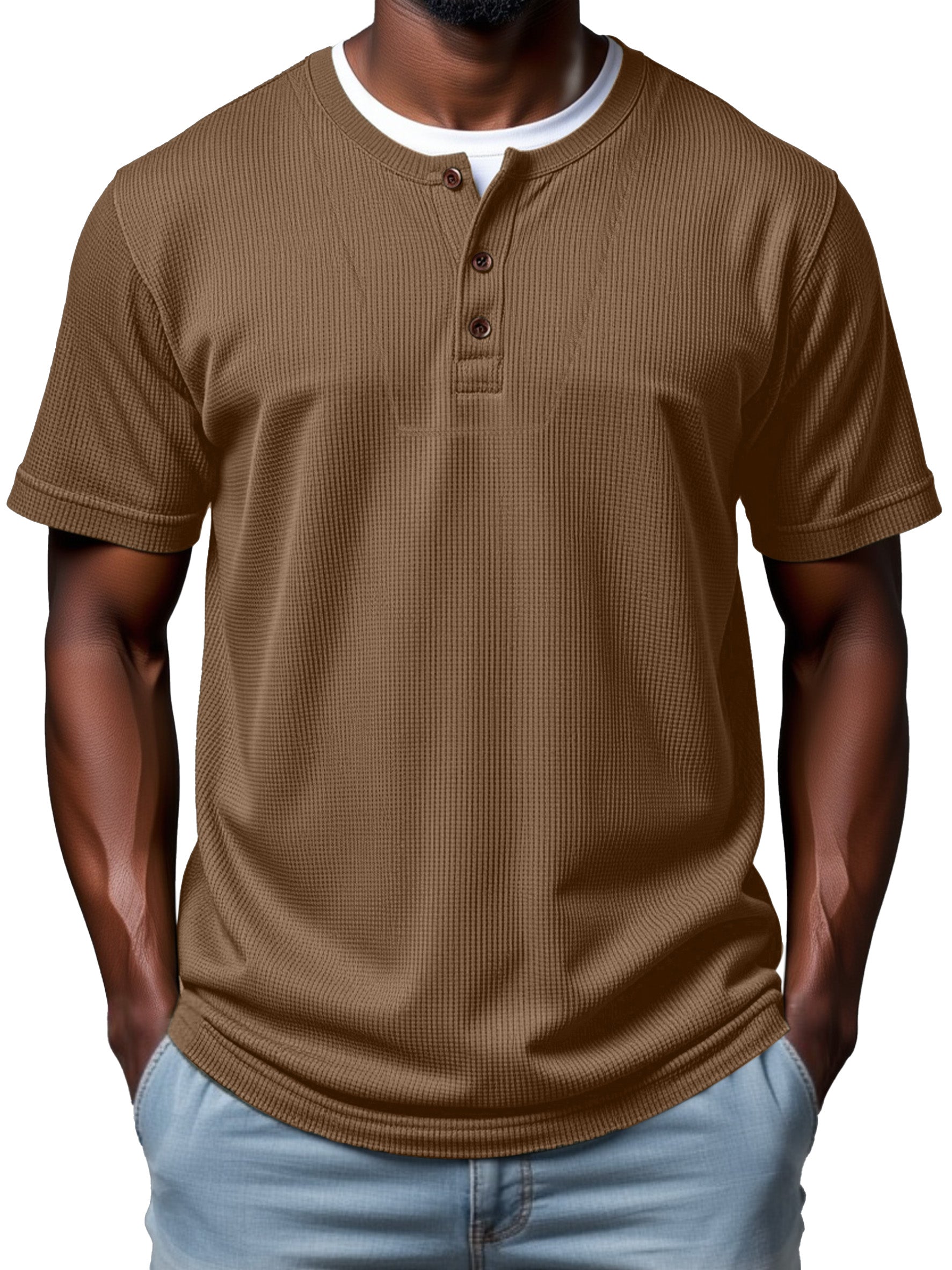Men's Casual Simple Waffle Fake Two Piece Short Sleeve Top