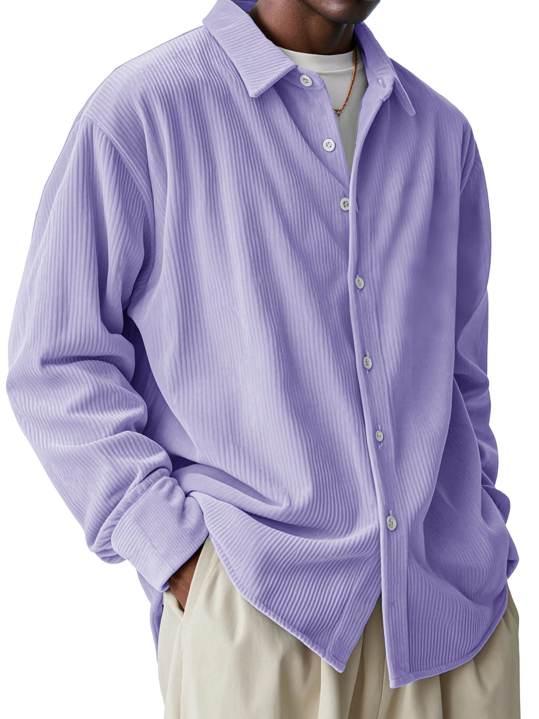 Men's Fashionable and Comfortable Pit Fabric Long Sleeve Lapel Shirt