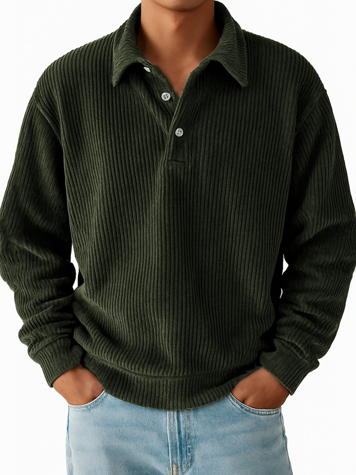 Men's Vintage Corduroy Pit Striped Casual Long Sleeve Polo Shirt