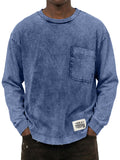 Men's Vintage Washed And Distressed Cotton Long Sleeved T-shirt