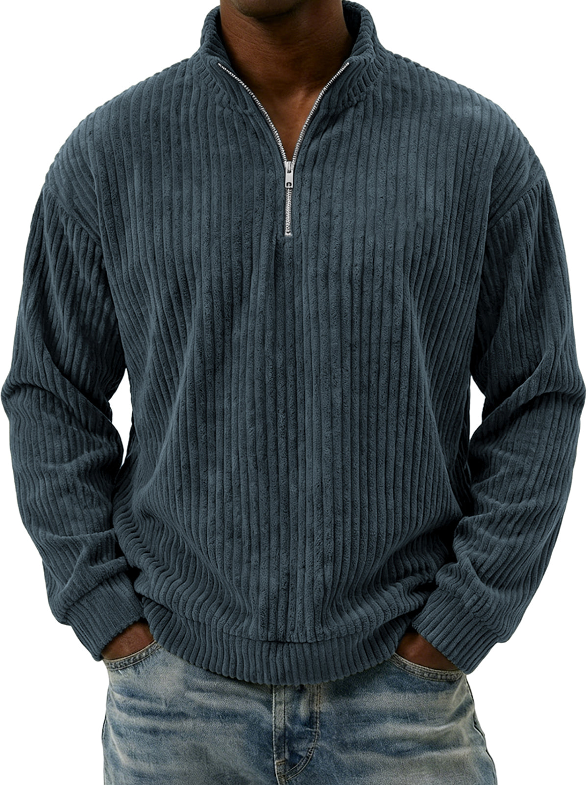 Men's Vintage Corduroy Quarter-zip Pullover Top
