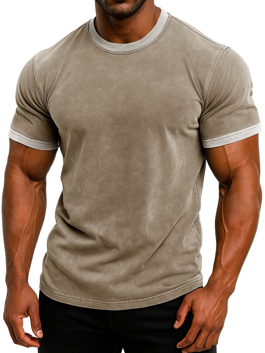 Men's Vintage Distressed Contrast Color True Classic Short Sleeve T-shirt
