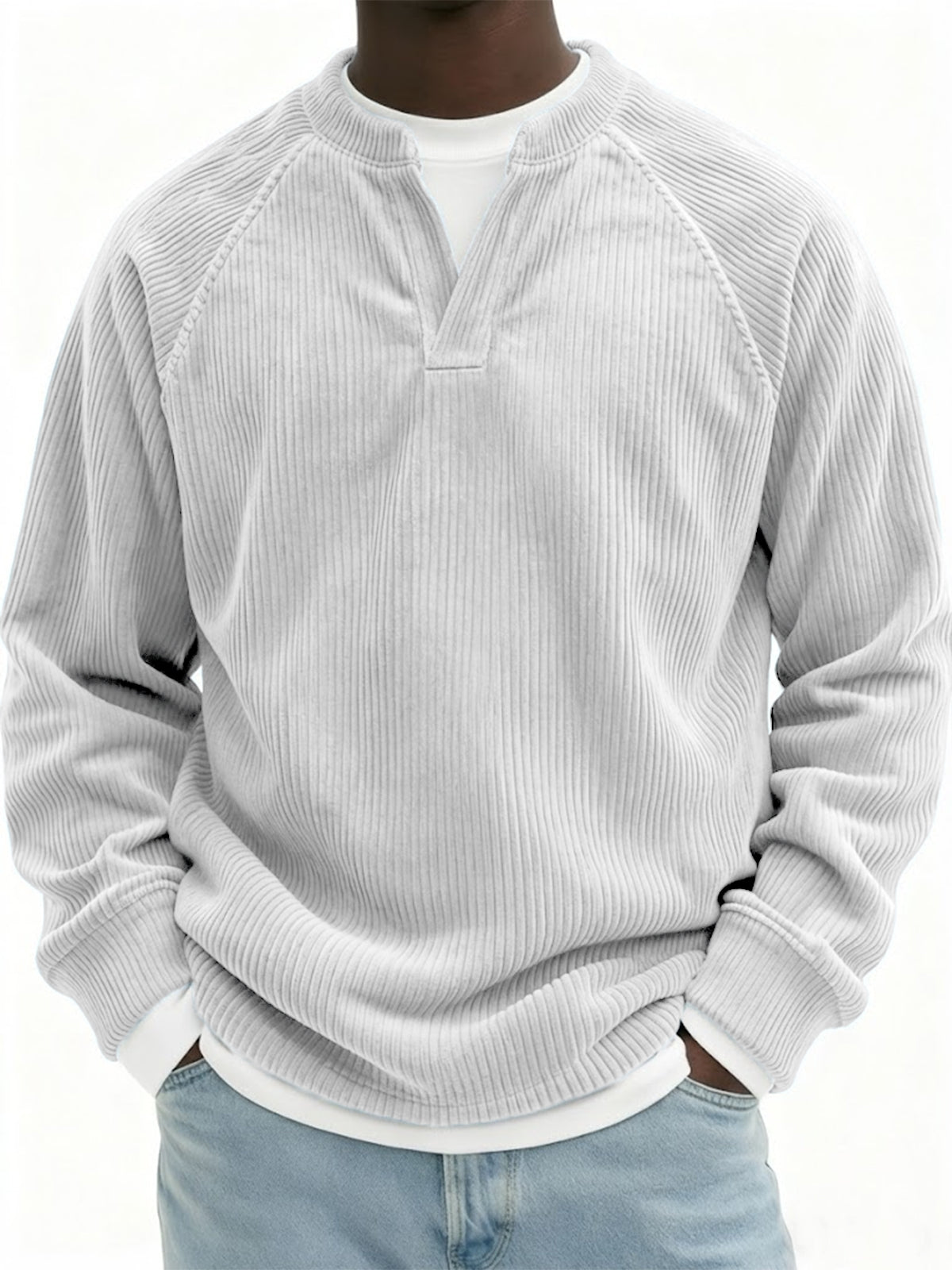 Men's Stylish Faux Two-Piece Corduroy Vintage Raglan Pullover Top