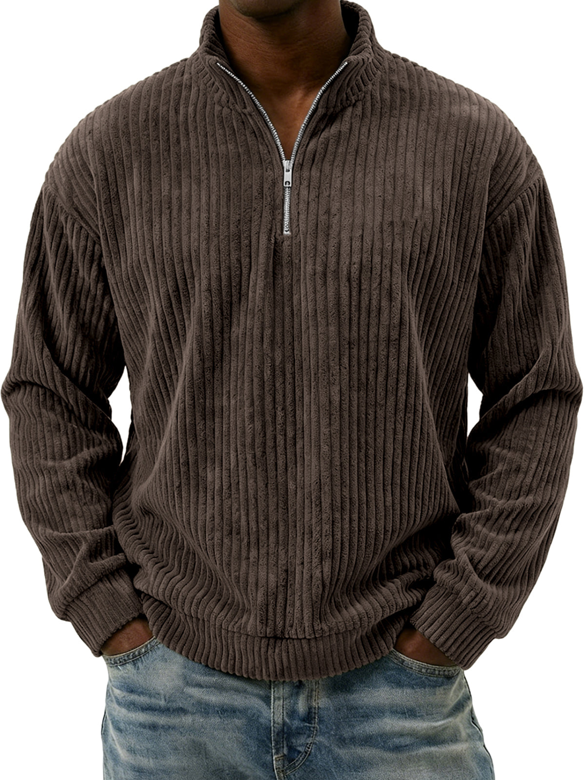 Men's Vintage Corduroy Quarter-zip Pullover Top