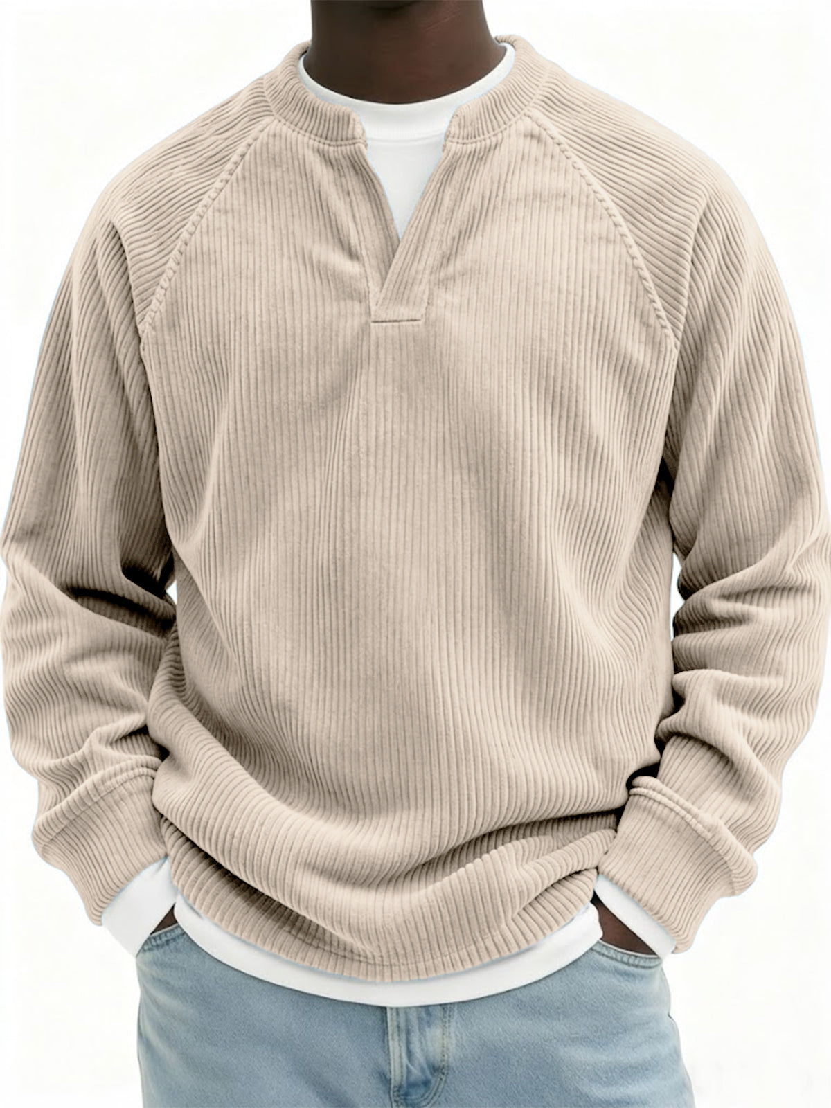 Men's Stylish Faux Two-Piece Corduroy Vintage Raglan Pullover Top