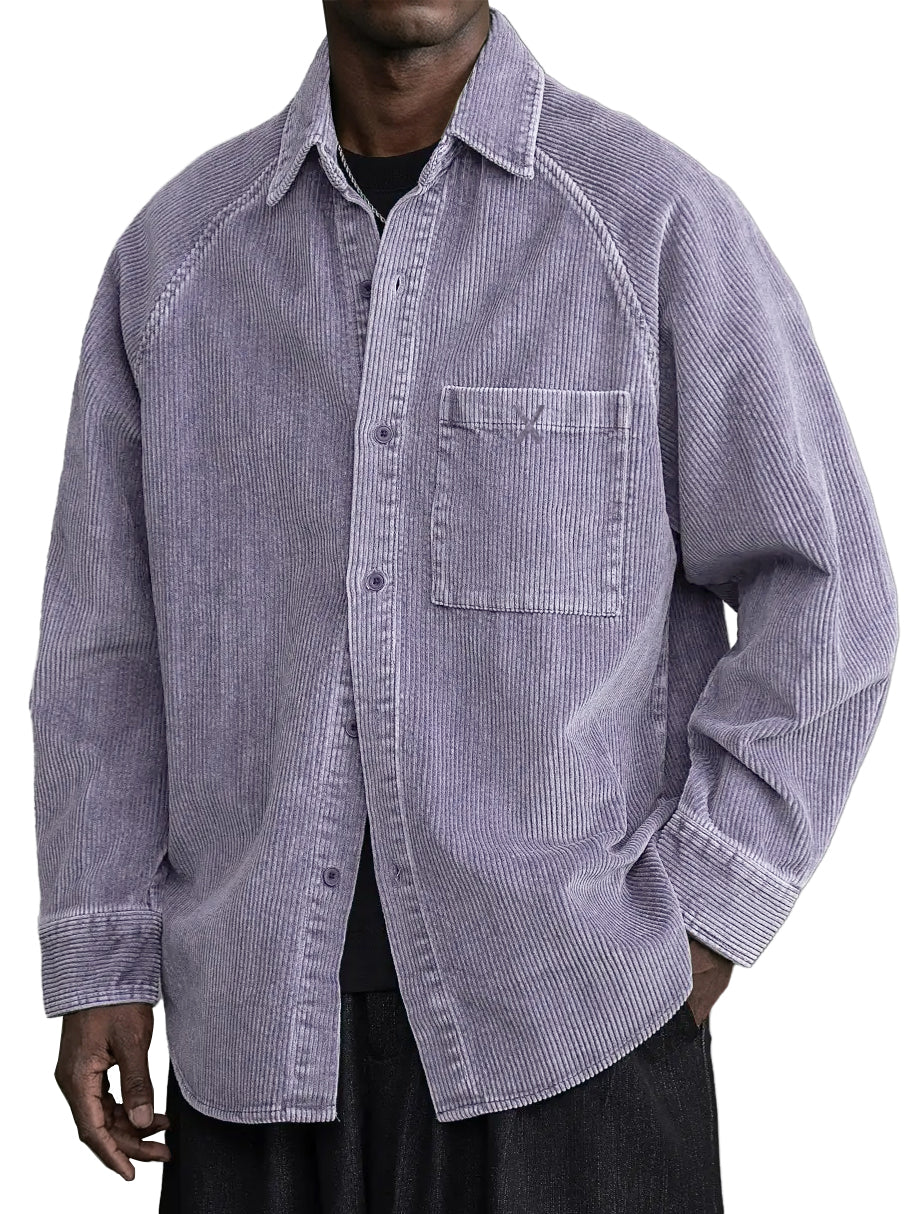 Men's Casual Vintage Pocket X Embroidered Corduroy Long Sleeved Shirt