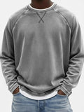 Men's Vintage Dyed Raglan Embroidered Patchwork Pullover Casual T-Shirt