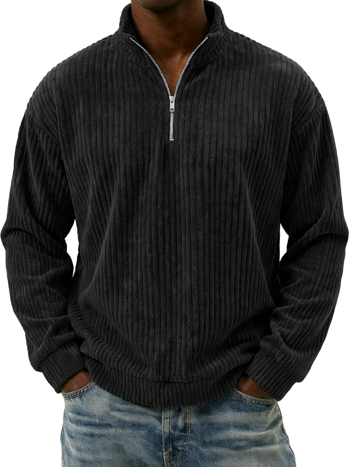 Men's Vintage Corduroy Quarter-zip Pullover Top