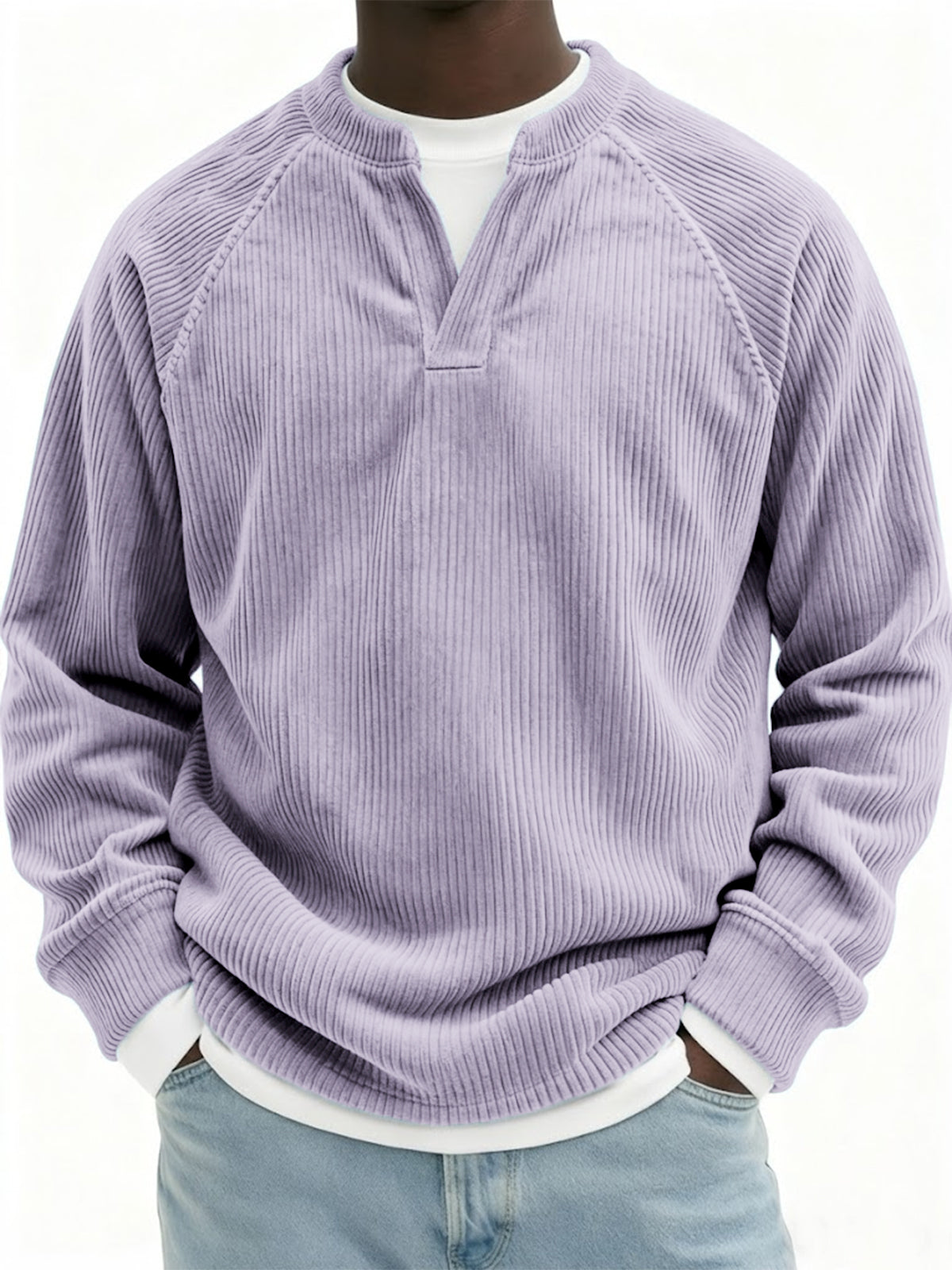 Men's Stylish Faux Two-Piece Corduroy Vintage Raglan Pullover Top