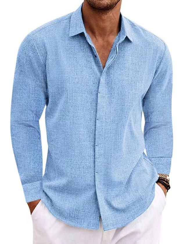 Men's Cotton Linen Solid Color Casual Daily Quality Long Sleeve Shirt