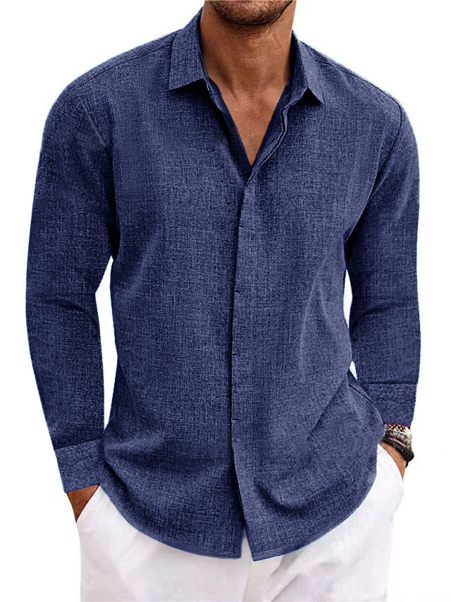 Men's Cotton Linen Solid Color Casual Daily Quality Long Sleeve Shirt
