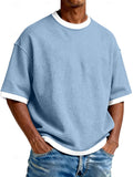 Men's Casual And Stylish Waffle-knit Color-block Crew Neck T-shirt