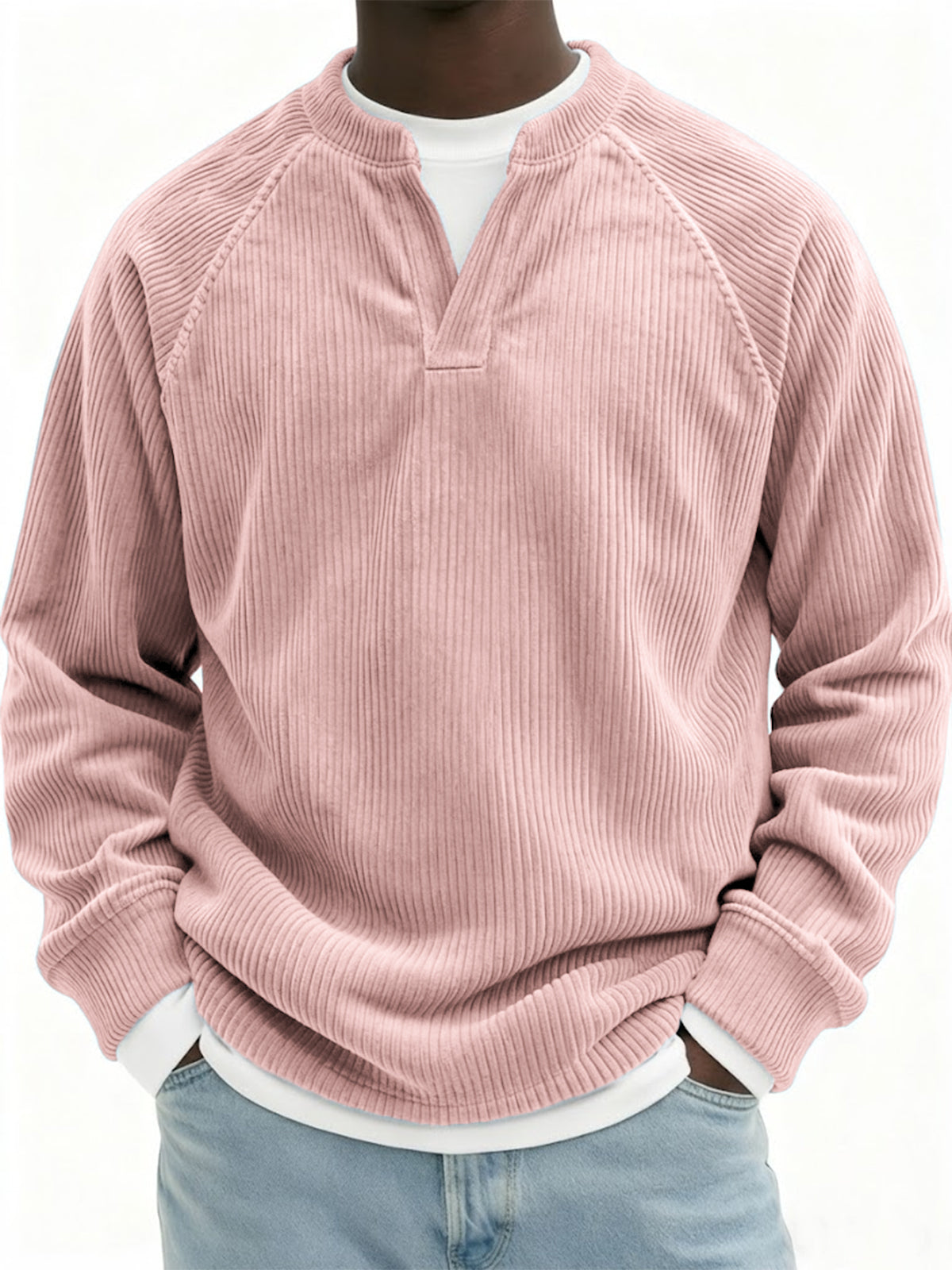 Men's Stylish Faux Two-Piece Corduroy Vintage Raglan Pullover Top